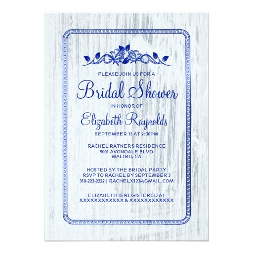 Navy Blue Vintage Barn Wood Bridal Shower Invites