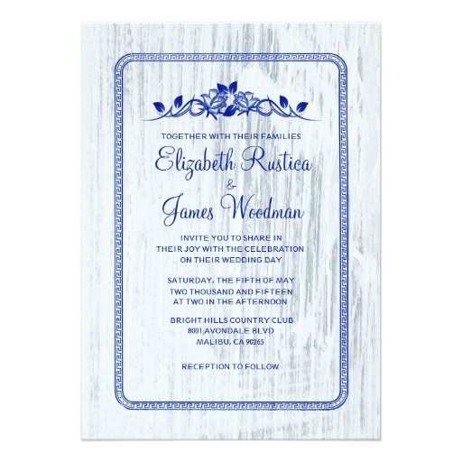 Navy Blue Vintage Barn Wood Wedding Invitations