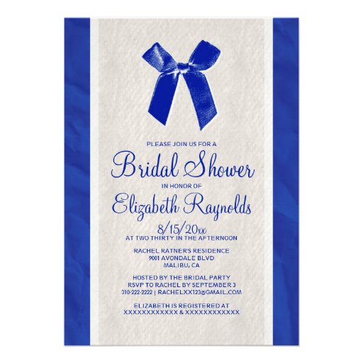 Navy Blue Vintage Bow Linen Bridal Shower Invites