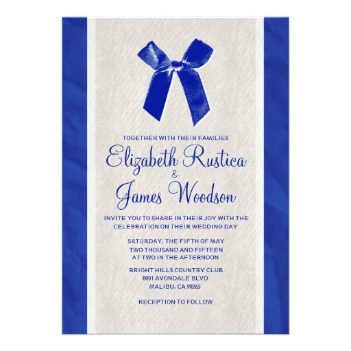 Navy Blue Vintage Bow & Linen Wedding Invitations