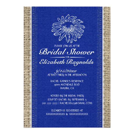 Navy Blue Vintage Lace Bridal Shower Invitations
