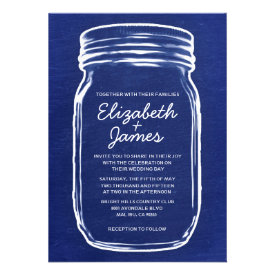 Navy Blue Vintage Mason Jar Wedding Invitations Personalized Invitations
