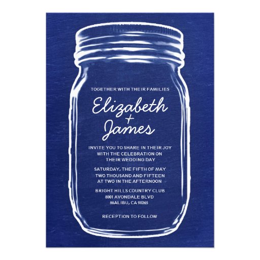 Navy Blue Vintage Mason Jar Wedding Invitations