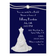 Navy Blue Wedding Dress Bridal Shower Invitation