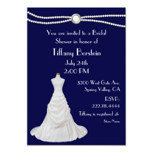 Navy Blue Wedding Dress Bridal Shower Invitation 5