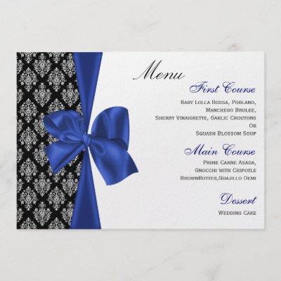 navy blue wedding menu invites