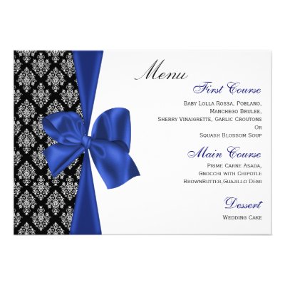navy blue wedding menu invites
