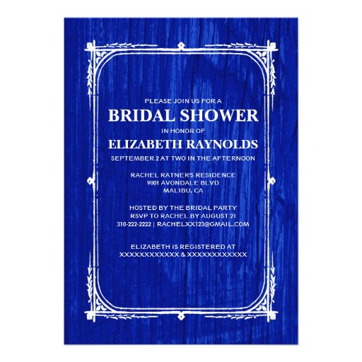 Navy Blue Western Barn Wood Bridal Shower Invites
