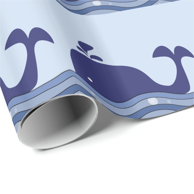 Navy Blue Whale Baby Shower Wrapping Paper 3/4