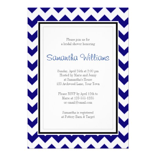 Navy Blue & White Chevron Bridal Shower Custom Invites