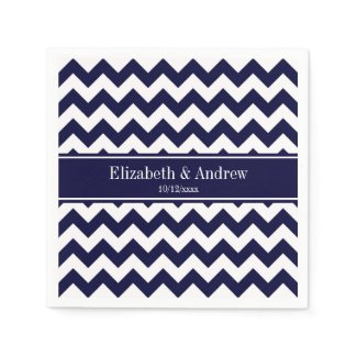 Navy Blue White Chevron Navy Name Monogram Paper Napkins