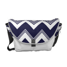 Navy Blue White Chevron Pattern Messenger Bags
