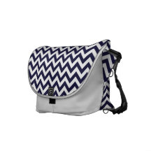 Navy Blue White Chevron Pattern Messenger Bags