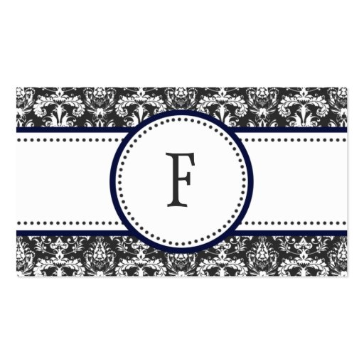Navy Blue & White Classic Damask Mommy Calling / Business Cards
