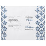 Navy Blue White Damask Foldable Wedding Program flyers