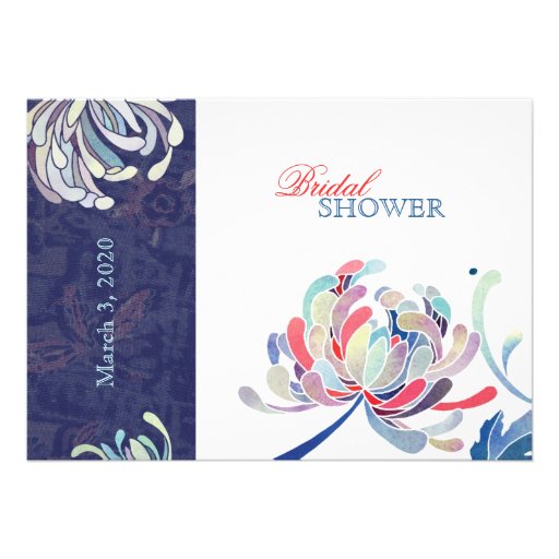 Navy Blue & White Elegant Mum Floral Bridal Shower Custom Invitations