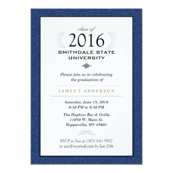 Navy Blue & White Formal Graduation Invitation by juliea2010 at Zazzle