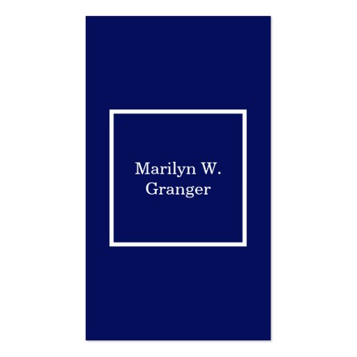 Navy Blue White Framed Initial Monogram Business Card Templates (back side)