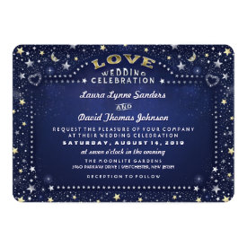 Navy Blue White & Gold Moon & Stars Love Wedding