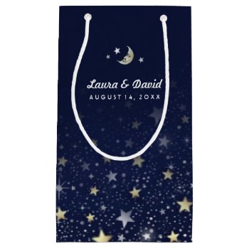 Navy Blue White & Gold Moon & Stars Wedding Small Gift Bag by juliea2010 at Zazzle