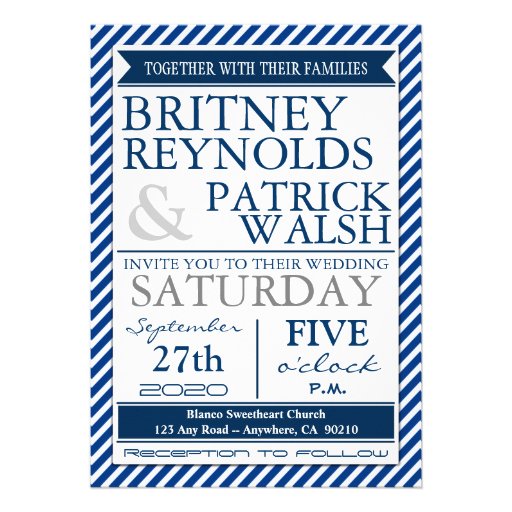 Navy Blue White Gray Nautical Wedding Invitations