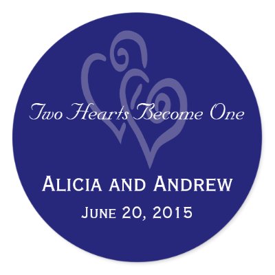 Navy Blue White Hearts Wedding Favour Stickers