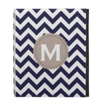 Navy Blue White Monogram Chevron Pattern iPad Cases