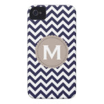 Navy Blue White Monogram Chevron Pattern Case-Mate iPhone 4 Cases