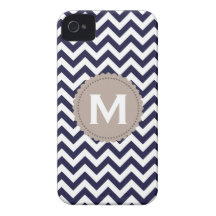 Navy Blue White Monogram Chevron Pattern Case-Mate iPhone 4 Cases
