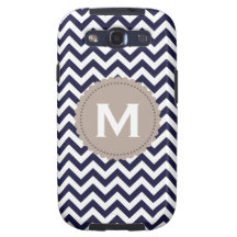 Navy Blue White Monogram Chevron Pattern Galaxy SIII Covers