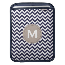 Navy Blue White Monogram Chevron Pattern iPad Sleeves