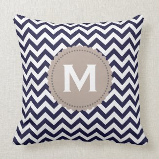 Navy Blue White Monogram Chevron Pattern Throw Pillows