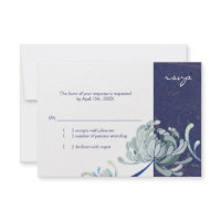 Navy Blue & White Mum Floral Wedding RSVP (3.5x5) invitation