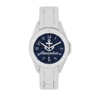Navy Blue/White Nautical Anchor Personalized Watch