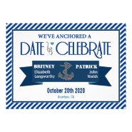 Navy Blue & White Nautical Wedding Invitations