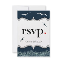 Navy Blue & White Nautical Wedding RSVP Cards