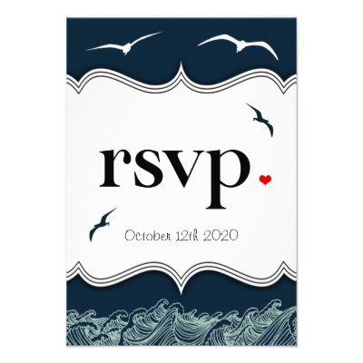 Navy Blue & White Nautical Wedding RSVP Cards Personalized Announcements