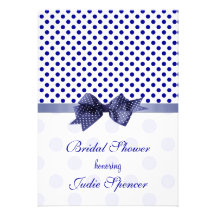 Navy blue white polka dot Bridal shower Invitation