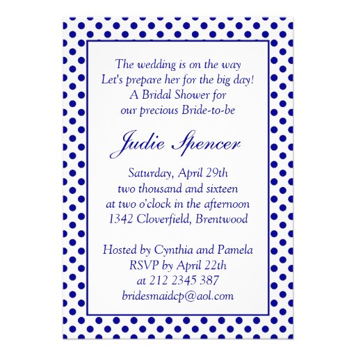 Navy blue white polka dot Bridal shower Invitation