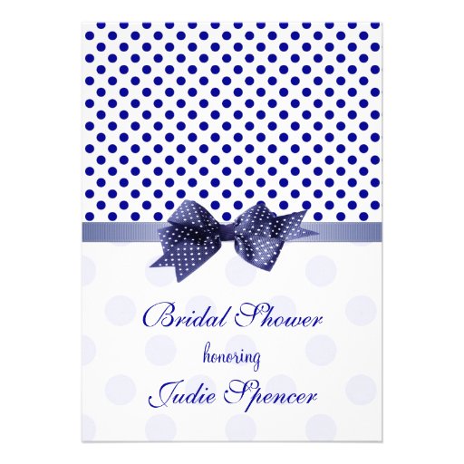 Navy blue white polka dot Bridal shower Invitation