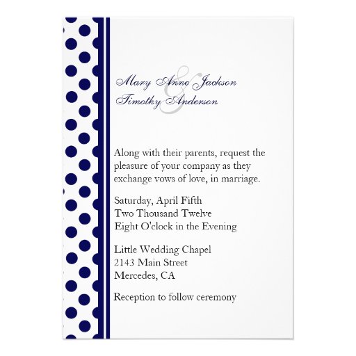Navy Blue & White Polka Dot Wedding Invitation (front side)
