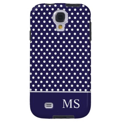 Navy Blue White Polka Dots & Monogram