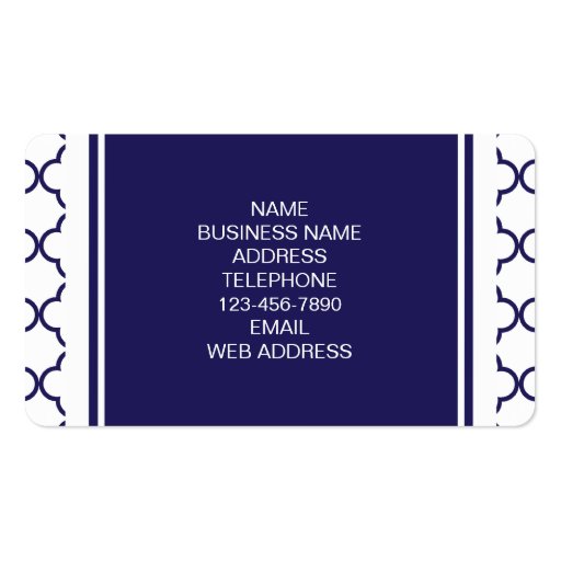 Navy Blue, White Quatrefoil | Your Monogram Business Card Template (back side)