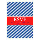 Navy Blue White Red Nautical Wedding RSVP Cards Invite