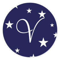 Navy Blue White Stars Monogram V Sticker