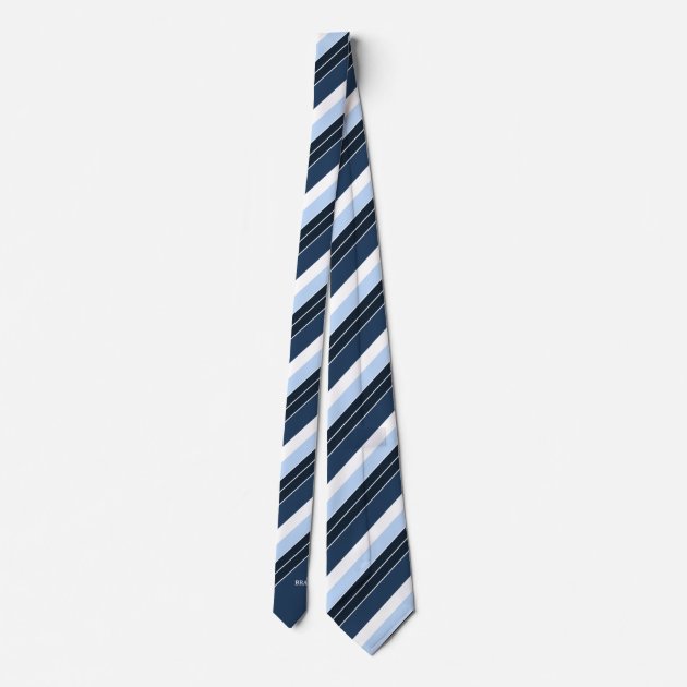 Navy Blue White Stripes Nautical Monogram Name Tie-2