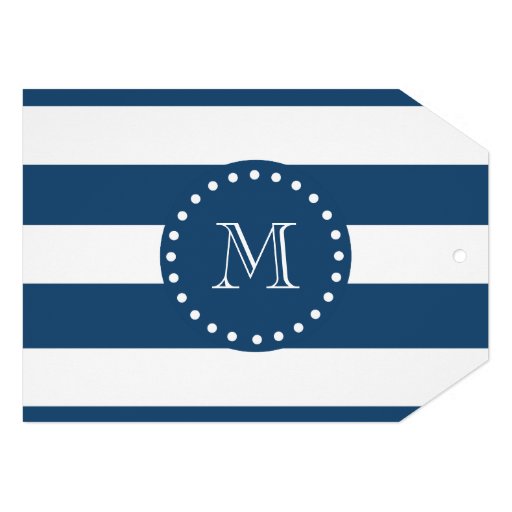 Navy Blue White Stripes Pattern, Your Monogram Custom Invitations