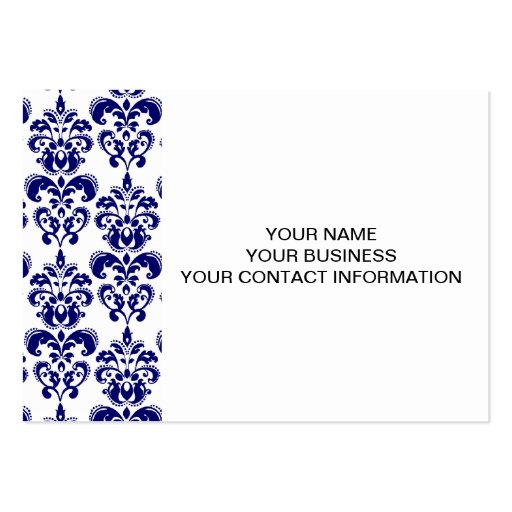 Navy Blue, White Vintage Damask Pattern 2 Business Cards