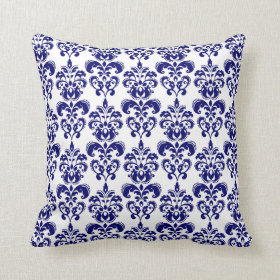 Navy Blue, White Vintage Damask Pattern 2 Pillow