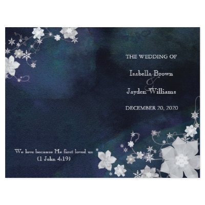 Navy Blue + White Wedding Ceremony Folded Programs Full Color Flyer
